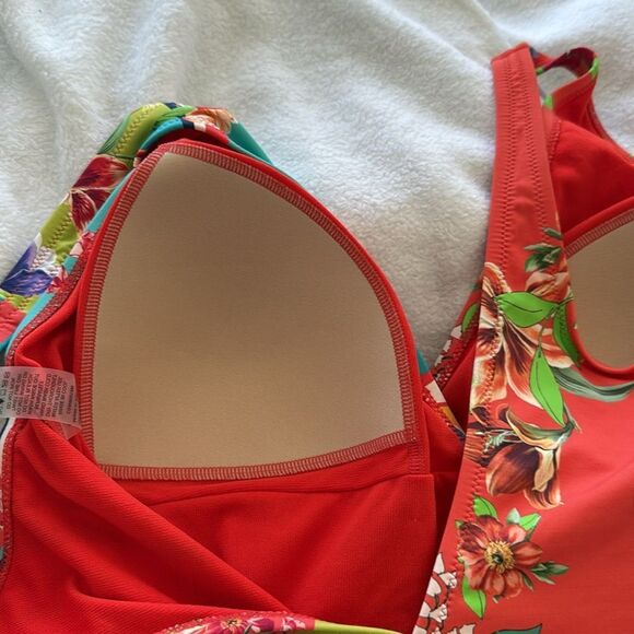 Johnny Was Floral Multicolor Wrap One-Piece Swimsuit - Picture 3 of 6